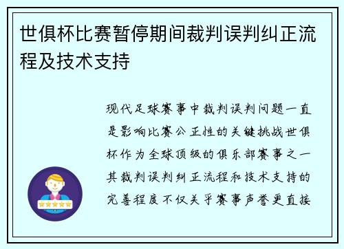 世俱杯比赛暂停期间裁判误判纠正流程及技术支持